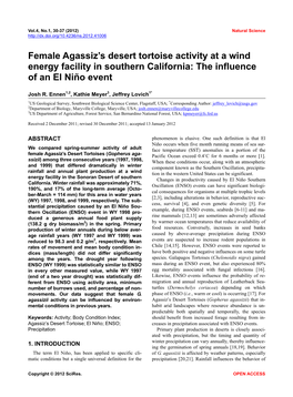 Female Agassiz's Desert Tortoise Activity at a Wind Energy Facility In