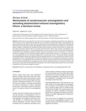 Review Article Mechanisms of Cerebrovascular Autoregulation and Spreading Depolarization-Induced Autoregulatory Failure: a Literature Review