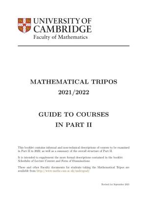 Mathematical Tripos 2020/2021 Guide to Courses in Part Ii