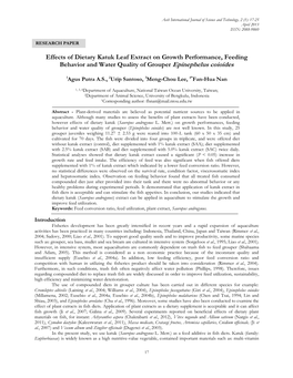 Effects of Dietary Katuk Leaf Extract on Growth Performance, Feeding Behavior and Water Quality of Grouper Epinephelus Coioides