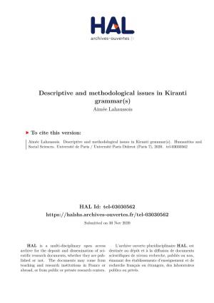 Descriptive and Methodological Issues in Kiranti Grammar(S) Aimée Lahaussois