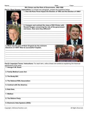 04 Worksheet the Presidency of Bill Clinton And