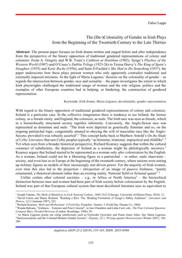 Coloniality of Gender in Irish Plays from the Beginning of the Twentieth Century to the Late Thirties