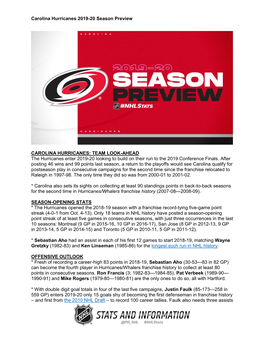 Carolina Hurricanes 2019-20 Season Preview