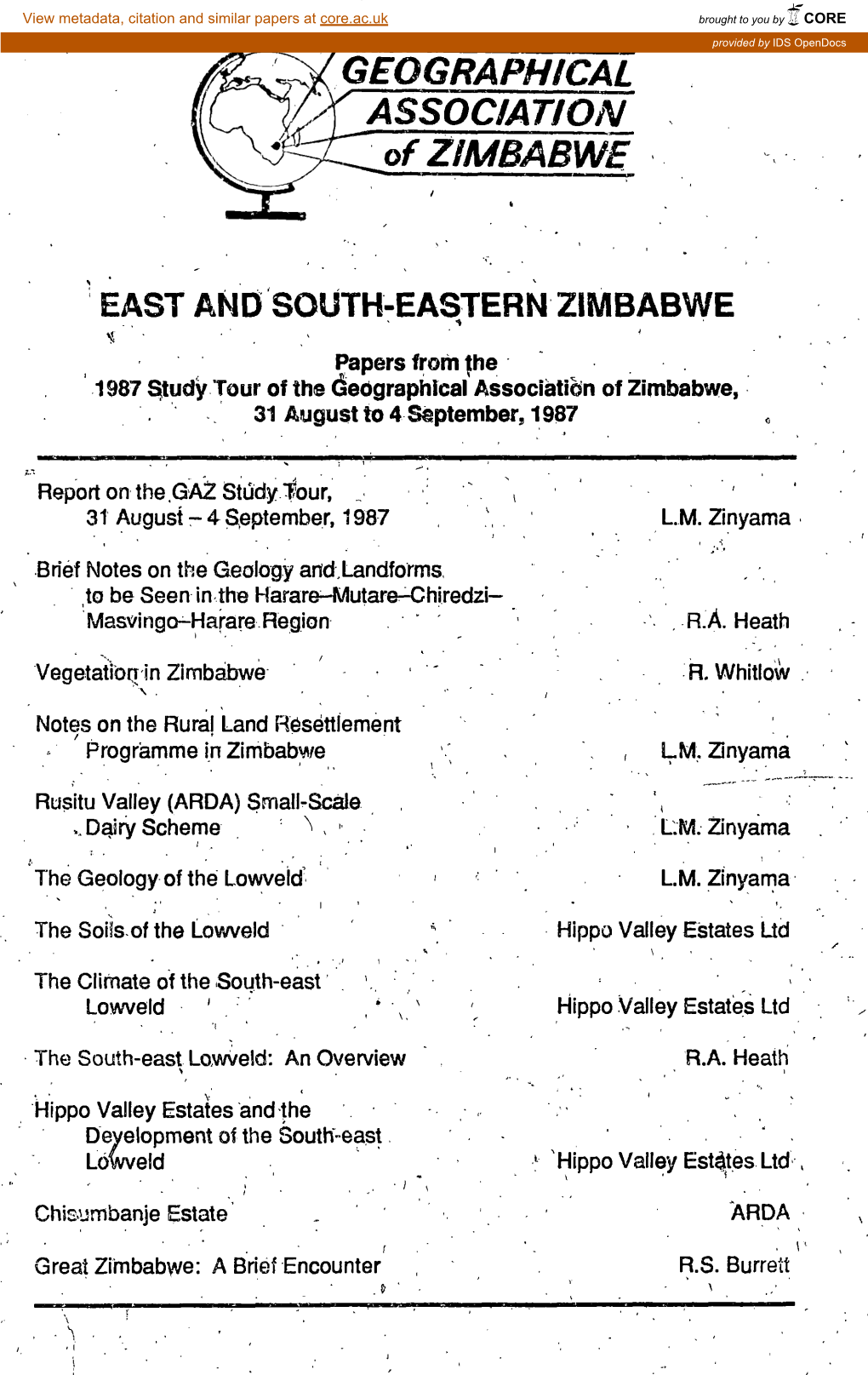 GEOGRAPHICAL ASSOCIATION of ZIMBABWE