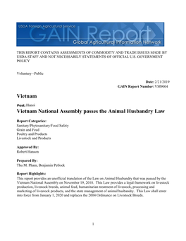 Vietnam National Assembly Passes the Animal Husbandry Law