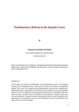 Parliamentary Reform in the Spanish Cortes