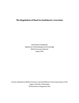 The Regulation of Dnaa in Caulobacter Crescentus