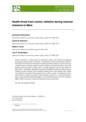 Health Threat from Cosmic Radiation During Manned Missions to Mars