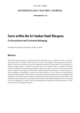 Caste Within the Sri Lankan Tamil Diaspora Ūr Associations and Territorial Belonging