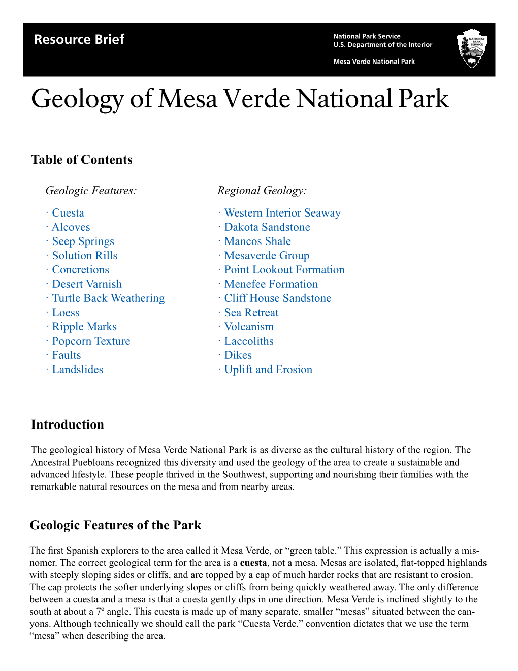 Geology of Mesa Verde National Park