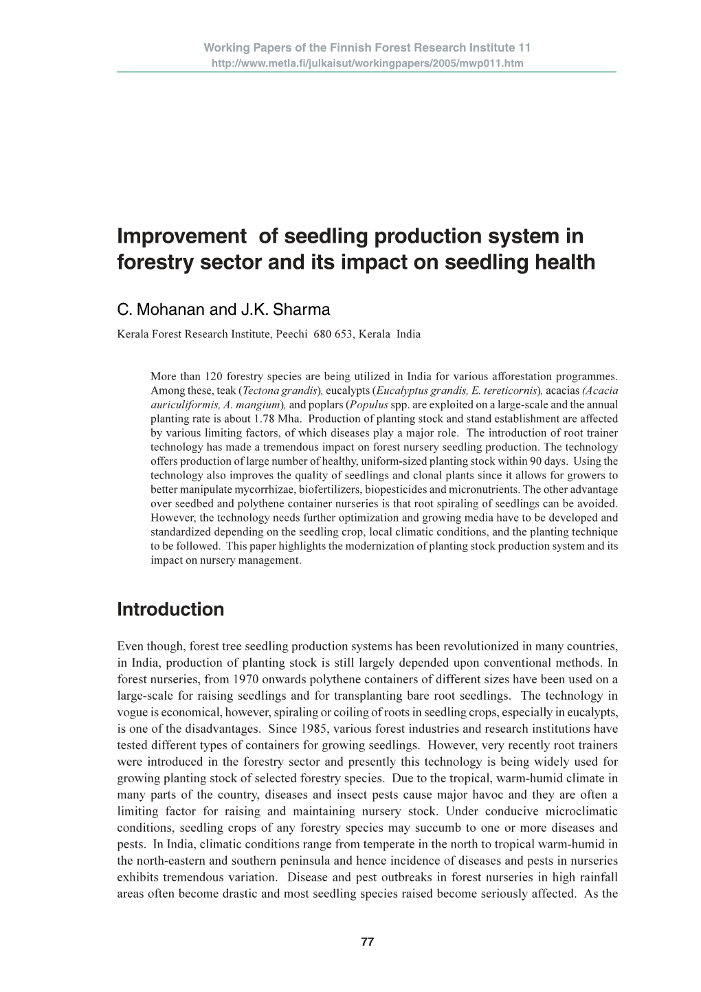 Improvement of Seedling Production System in Forestry Sector and Its Impact on Seedling Health