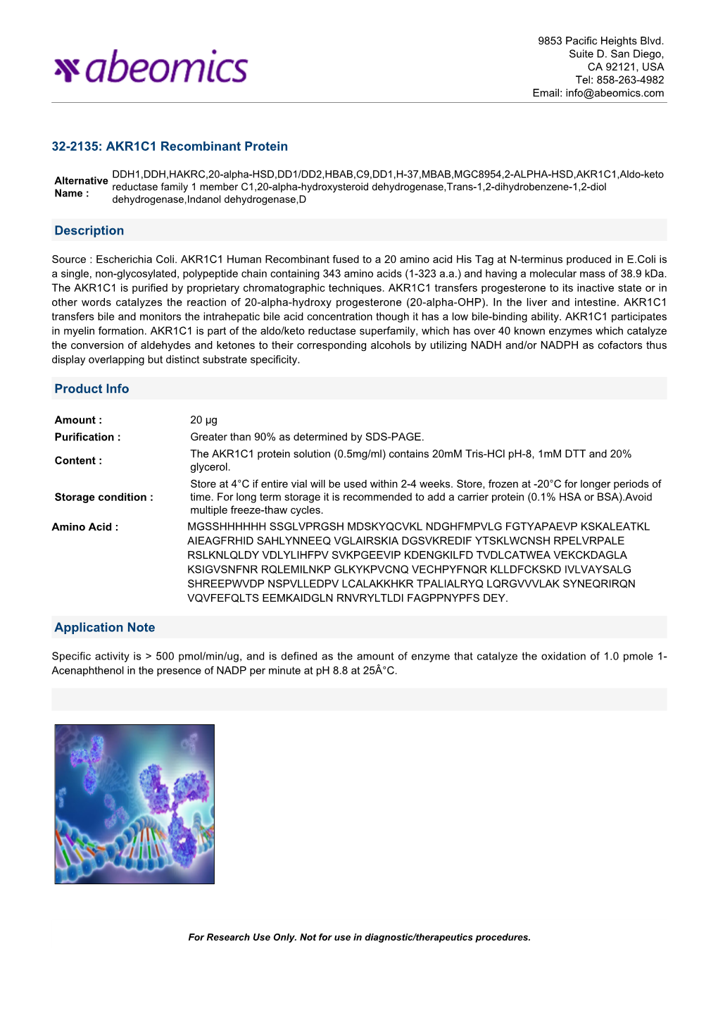 32-2135: AKR1C1 Recombinant Protein Description Product Info Application Note