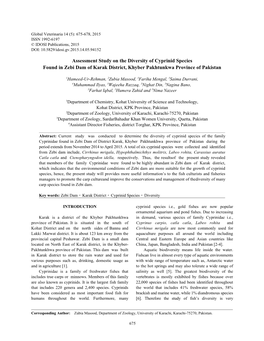 Assessment Study on the Diversity of Cyprinid Species Found in Zebi Dam of Karak District, Khyber Pakhtunkwa Province of Pakistan