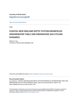Coastal New England Septic System Drainfields: Groundwater Table and Greenhouse Gas Cycling Dynamics