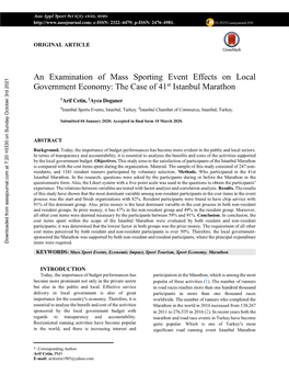 An Examination of Mass Sporting Event Effects on Local Government Economy: the Case of 41St Istanbul Marathon