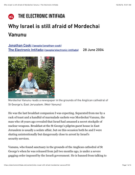 Why Israel Is Still Afraid of Mordechai Vanunu | the Electronic Intifada 10/26/15, 10:47 AM