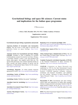 Gravitational Biology and Space Life Sciences: Current Status and Implications for the Indian Space Programme