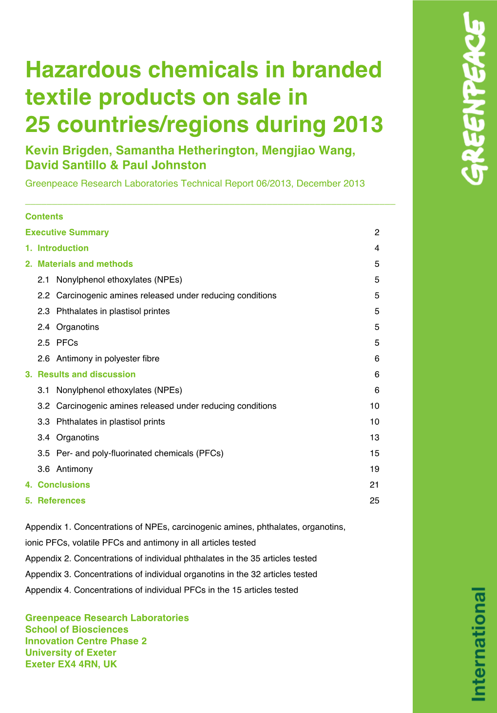 Hazardous Chemicals in Branded Textile Products on Sale in 25