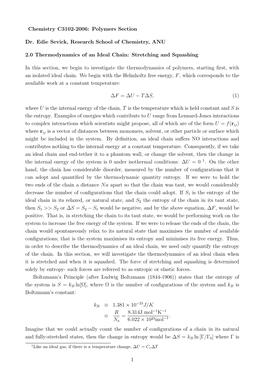 Chapter #2 Thermodynamics of an Ideal Chain