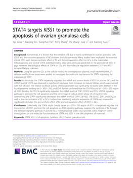 STAT4 Targets KISS1 to Promote the Apoptosis of Ovarian Granulosa Cells