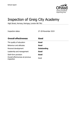 Inspection of Greig City Academy High Street, Hornsey, Haringey, London N8 7NU