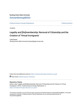 Legality and [Dis]Membership: Removal of Citizenship and the Creation of ‘Virtual Immigrants'