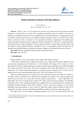 Doing Statistical Analysis with Spreadsheets