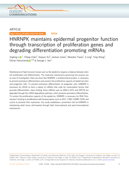 HNRNPK Maintains Epidermal Progenitor Function Through Transcription of Proliferation Genes and Degrading Differentiation Promoting Mrnas