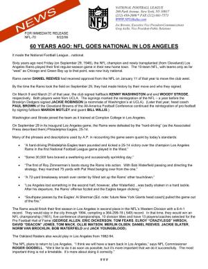 60 Years Ago: Nfl Goes National in Los Angeles