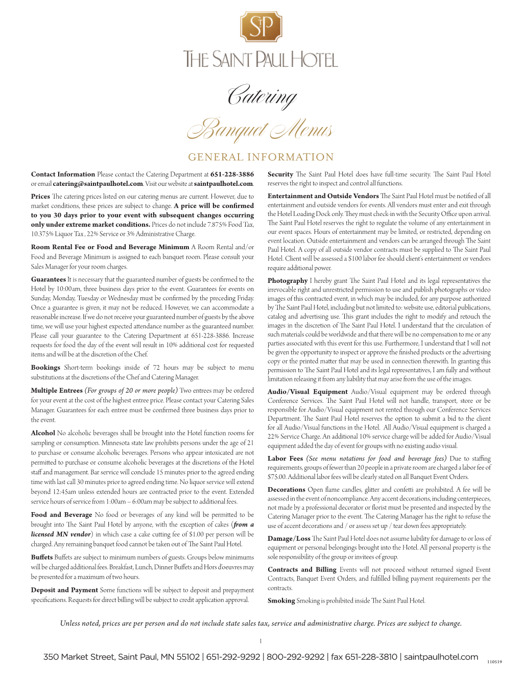 Catering Banquet Menus GENERAL INFORMATION