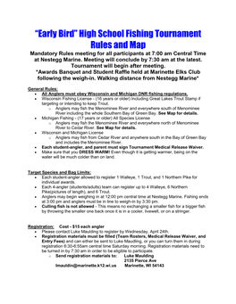 “Early Bird” High School Fishing Tournament Rules And