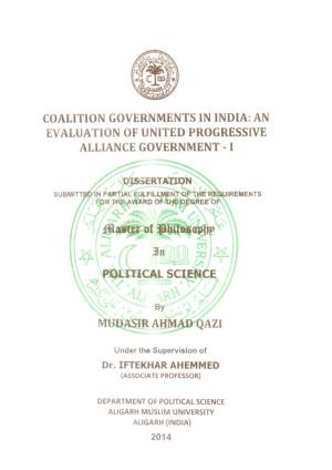 Coalition Governments in India: an Evaluation of United Progressive Alliance Government -1