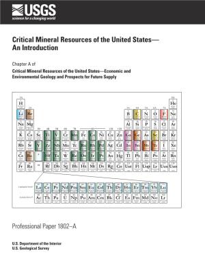 Critical Mineral Resources of the United States— an Introduction