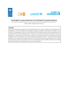 Working Together to Support Implementation of the 2030 Agenda for Sustainable Development Joint Annex on Implementation of the C