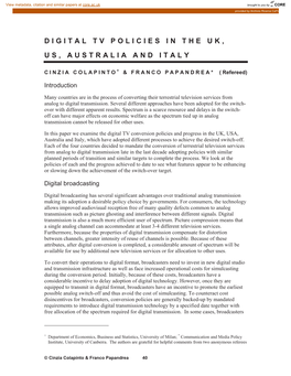 Digital Tv Policies in the Uk, Us, Australia and Italy