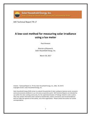 A Low-Cost Method for Measuring Solar Irradiance Using a Lux Meter