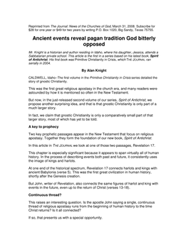 Ancient Events Reveal Pagan Tradition God Bitterly Opposed