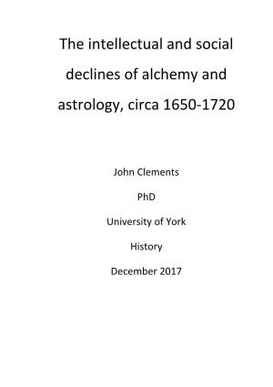 The Intellectual and Social Declines of Alchemy and Astrology, Circa 1650-1720