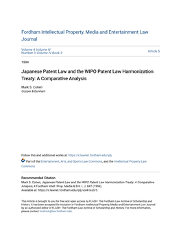 Japanese Patent Law and the WIPO Patent Law Harmonization Treaty: a Comparative Analysis