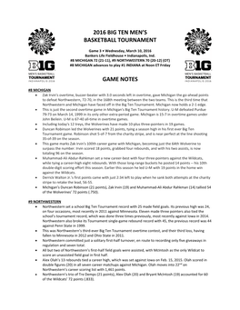 2016 Big Ten Men's Basketball Tournament Game Notes