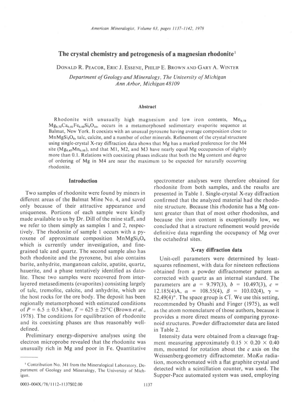 The Crystal Chemistry and Petrogenesis of a Magnesian Rhodonite'