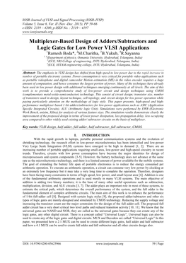 Multiplexer-Based Design of Adders/Subtractors and Logic