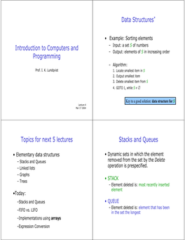 Introduction to Computers and Programming Data Structures