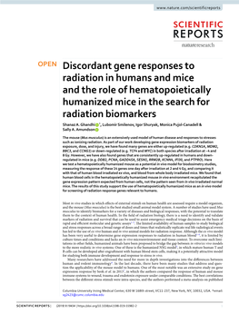 Discordant Gene Responses to Radiation in Humans and Mice and the Role of Hematopoietically Humanized Mice in the Search for Radiation Biomarkers Shanaz A