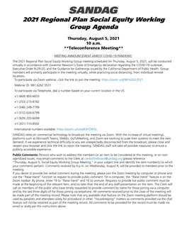 2021 Regional Plan Social Equity Working Group Agenda