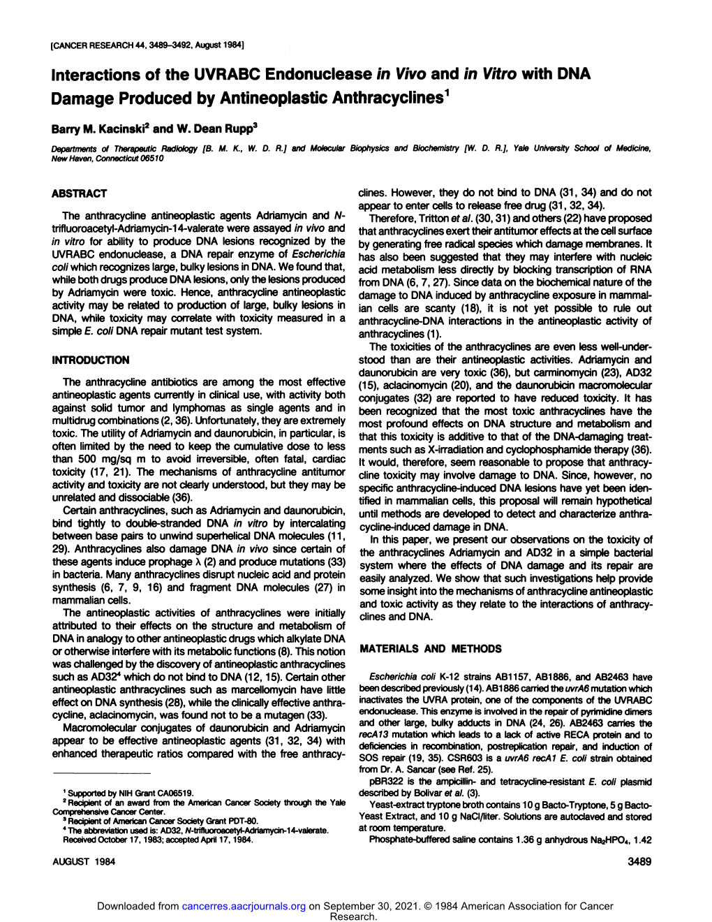 Interactions of the UVRABC Endonuclease in Vivo and in Vitro with DMA Damage Produced by Antineoplastic Anthracyclines1