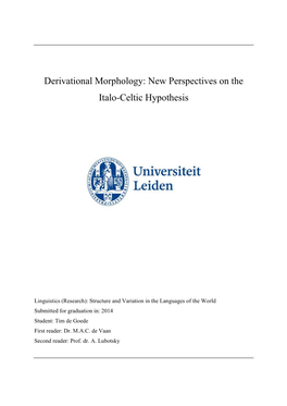 Derivational Morphology: New Perspectives on the Italo-Celtic Hypothesis