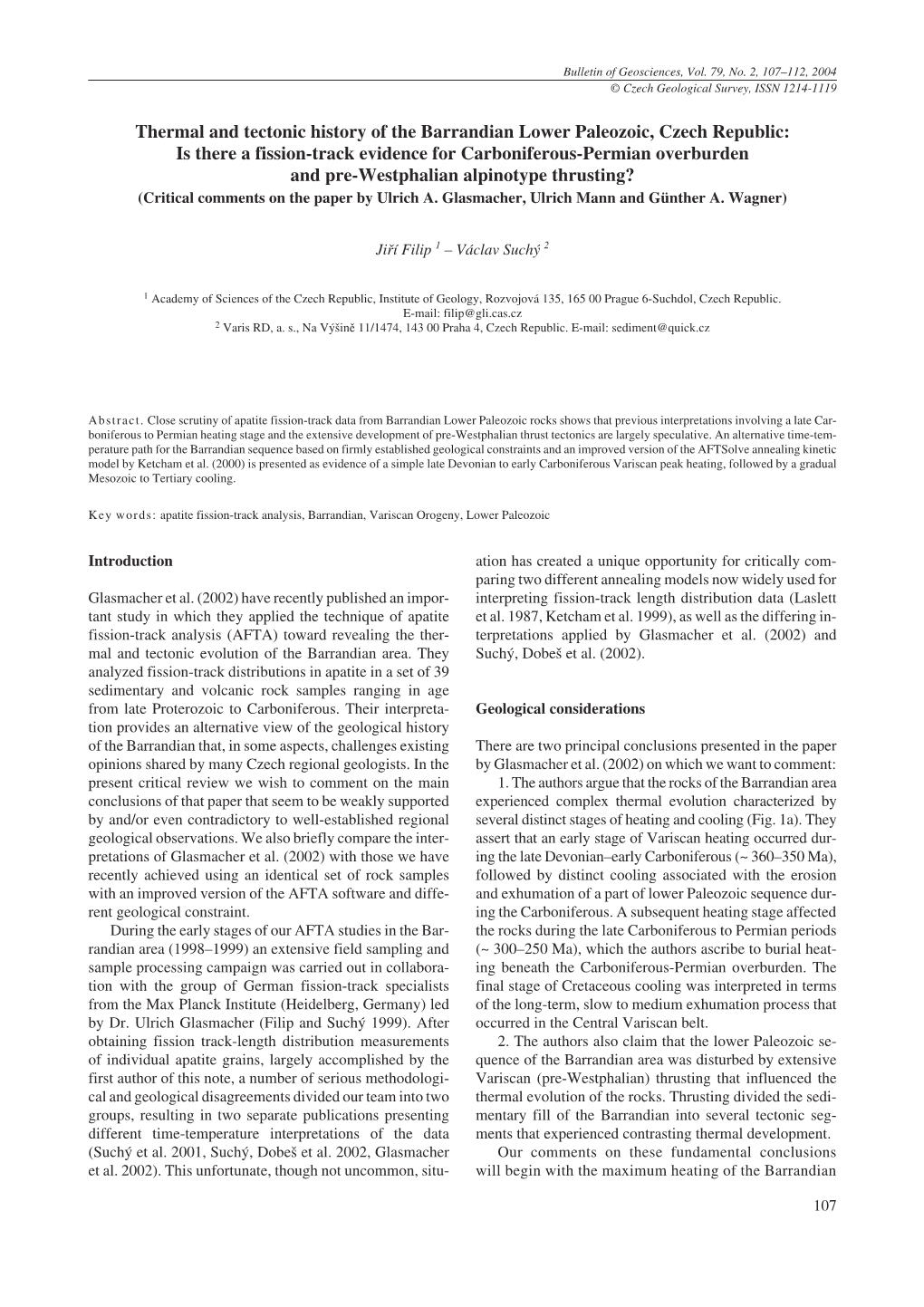 Thermal and Tectonic History of the Barrandian Lower Paleozoic, Czech Republic: Is There a Fission-Track Evidence for Carbonifer