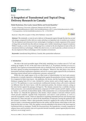 A Snapshot of Transdermal and Topical Drug Delivery Research in Canada